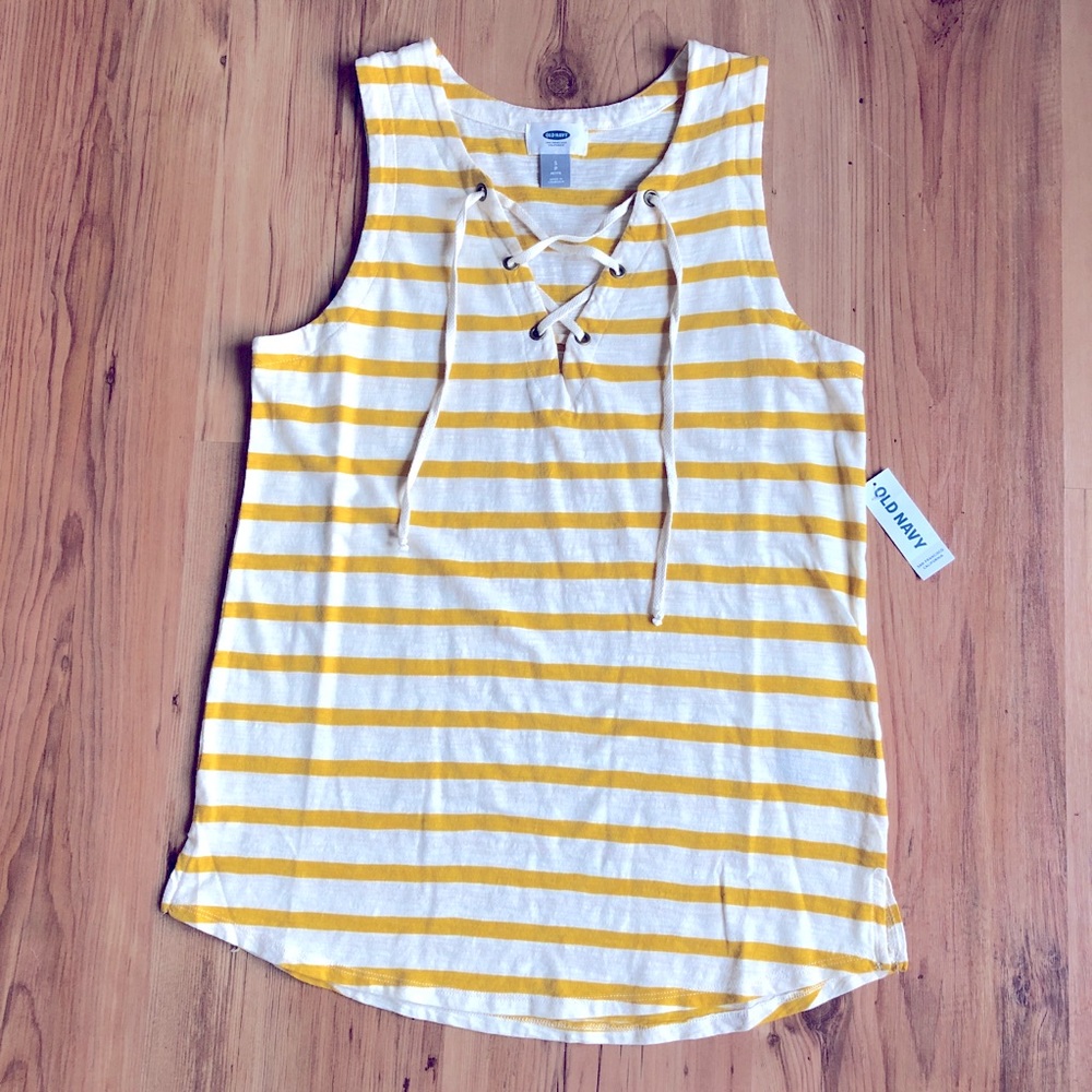 NEW OLD NAVY Sailor Tank Top Sleeveless Shirt Yellow Stripe Small Petite Women’s